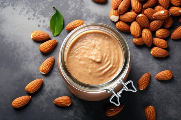 Glass jar of 1 ingredient, heirloom almond butter handcrafted with love – sun-dried, in-shell stored, non-GMO, sustainable, beyond organic, we ship all mexico, yucatan, quintana roo, puerto vallarta, queretaro, cdmx, puebla, veracruz
