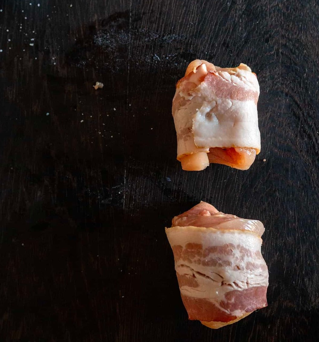 Pastured, Free Range Chicken, Bacon Wrapped Thigh Medallions