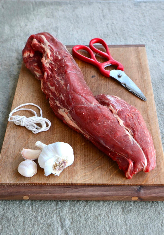 Natural Grass Fed Beef, Clean Whole Tenderloin Roast, Defatted and Trimmed