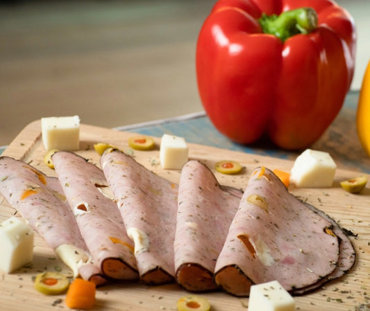 Pastured, Free Range Turkey, Italian Style Ham, (Infused with Bell Peppers, Mozzarella, Herbs and Olives)