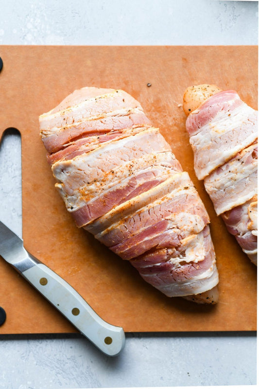 Pastured, Free Range Chicken, Bacon Wrapped Chicken Breast