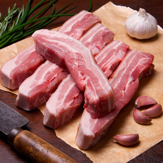 Natural Pastured Pork, Aged Pork Belly Steaks and Cuts